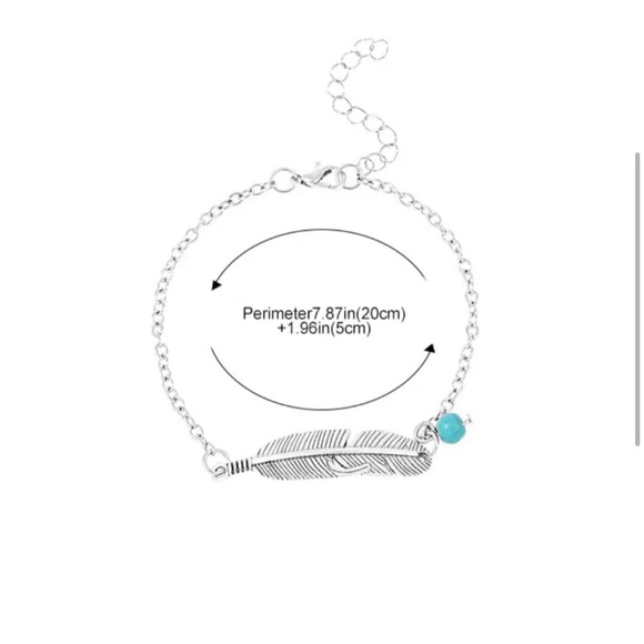 “Silver”Turquoise Feather Anklet Bracelet - Picture 2 of 5